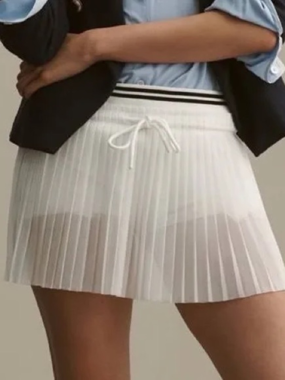 Anthropologie daily practice White Pleated mesh Drawstring Mini tennisSkirt